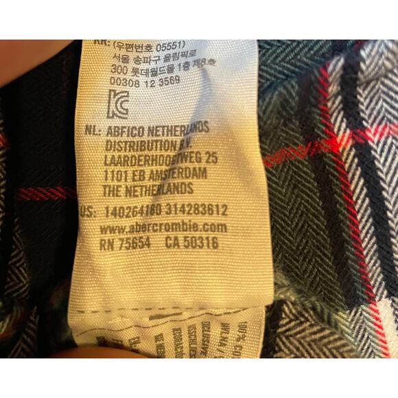 Abercrombie & Fitch Womens Boyfriend Flannel Shirt Sz S Navy Green Plaid Cotton - Picture 10 of 10